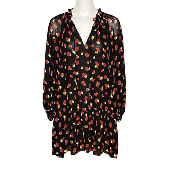 Derek Lam 10 Crosby Black Sheer Long Sleeve Mini Dress Red Print Designer Size 4 - Picture 1 of 7